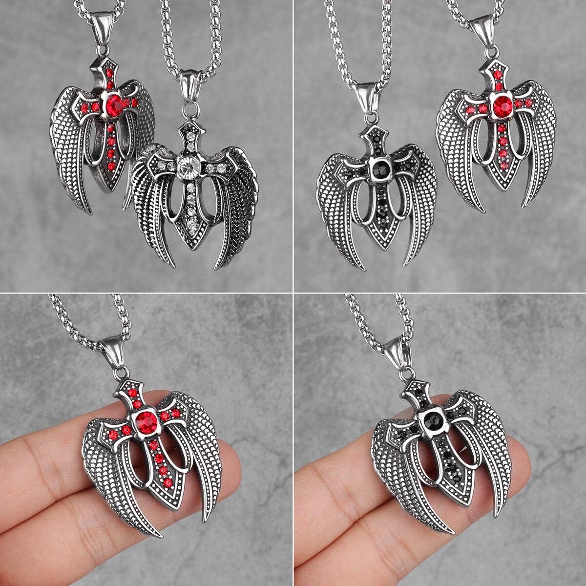 Rot Schwarz Kreuz Flügel Punk Kette - Miseru