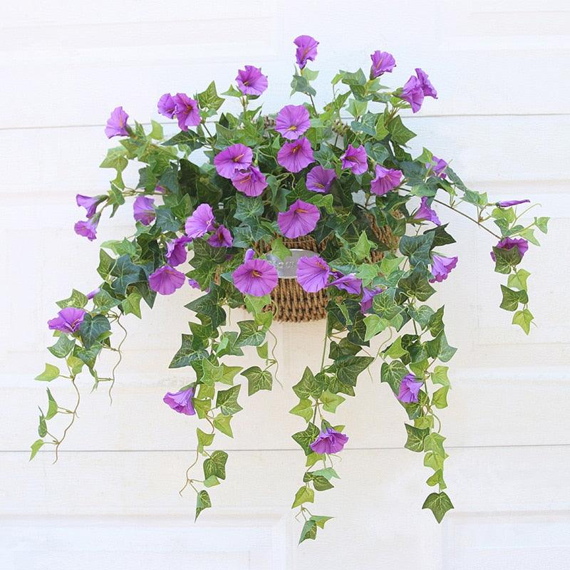 Hängende Kunstseide Morning Glory Imitation Flower Vine Wedding Garden Decor Fake Plant Vibrant Color Flower Wall Decor - Miseru