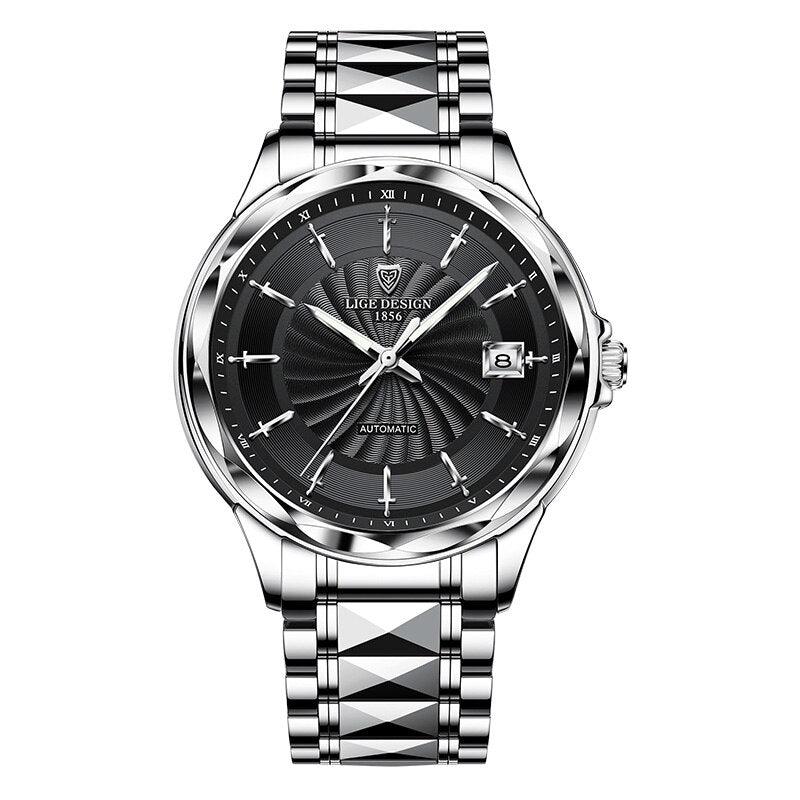 LIGE |Mens Automatische Mechanische Uhren Luxus Marke Business Wolfram Stahl Wasserdichte Armbanduhr Männer Mode Uhr reloj hombre - Miseru