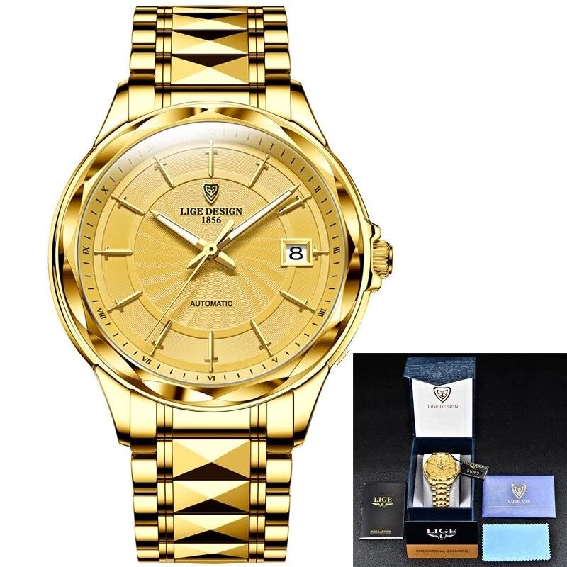 LIGE |Mens Automatische Mechanische Uhren Luxus Marke Business Wolfram Stahl Wasserdichte Armbanduhr Männer Mode Uhr reloj hombre - Miseru