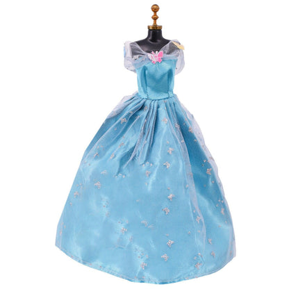 Fünfteiliger Anzug (1 Kleidungsstück + 4 Schmuckaccessoires) Elegantes blaues Abendkleid, geeignet für 30 cm große Barbies-Puppe - Miseru