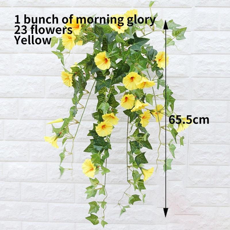 Hängende Kunstseide Morning Glory Imitation Flower Vine Wedding Garden Decor Fake Plant Vibrant Color Flower Wall Decor - Miseru