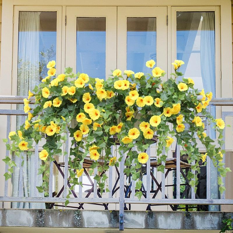 Hängende Kunstseide Morning Glory Imitation Flower Vine Wedding Garden Decor Fake Plant Vibrant Color Flower Wall Decor - Miseru