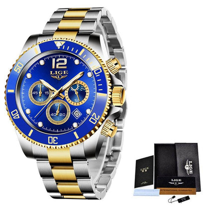 LIGE |Uhren Herren Top Marke Luxus Uhr Casual Edelstahl 24 Stunde Moon Phase Männer Uhr Sport Wasserdichte Quarz Chronograph - Miseru