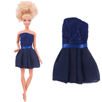 Fünfteiliger Anzug (1 Kleidungsstück + 4 Schmuckaccessoires) Elegantes blaues Abendkleid, geeignet für 30 cm große Barbies-Puppe - Miseru