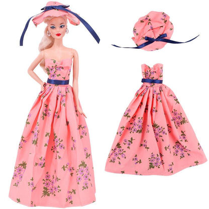 Fünfteiliger Anzug (1 Kleidungsstück + 4 Schmuckaccessoires) Elegantes blaues Abendkleid, geeignet für 30 cm große Barbies-Puppe - Miseru