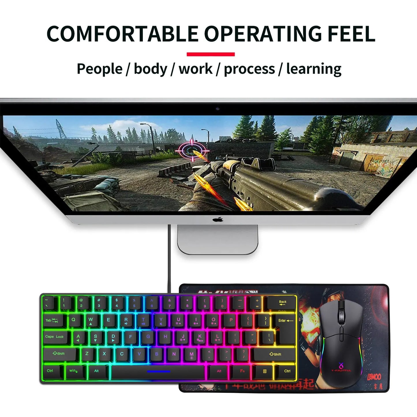 Kabelgebundene Gaming-Tastatur, Computertastaturen, 61 Tasten, Hintergrundbeleuchtung, ergonomischer USB, für PC, Laptop, abnehmbares Kabel, Bürozubehör