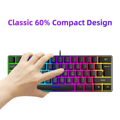 Kabelgebundene Gaming-Tastatur, Computertastaturen, 61 Tasten, Hintergrundbeleuchtung, ergonomischer USB, für PC, Laptop, abnehmbares Kabel, Bürozubehör