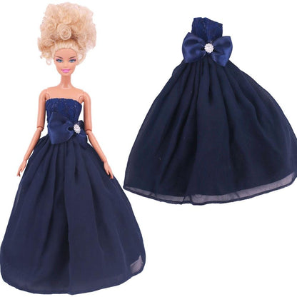 Fünfteiliger Anzug (1 Kleidungsstück + 4 Schmuckaccessoires) Elegantes blaues Abendkleid, geeignet für 30 cm große Barbies-Puppe - Miseru