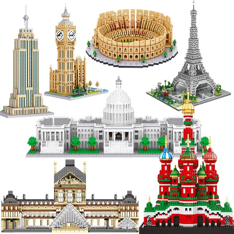 LEGO | Stadtarchitektur Freiheitsstatue Big Ben Eiffelturm Mikro-Bausteinpaar Moskau London Kathedrale Diamant-Konstruktionsspielzeug - Miseru