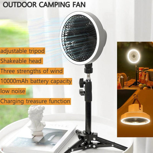 Camping Ventilator mit versenkbarem Stativ tragbarer Decken-und Boden Ventilator mit Power Bank LED-Beleuchtung USB-Elektro Ventilator - Miseru